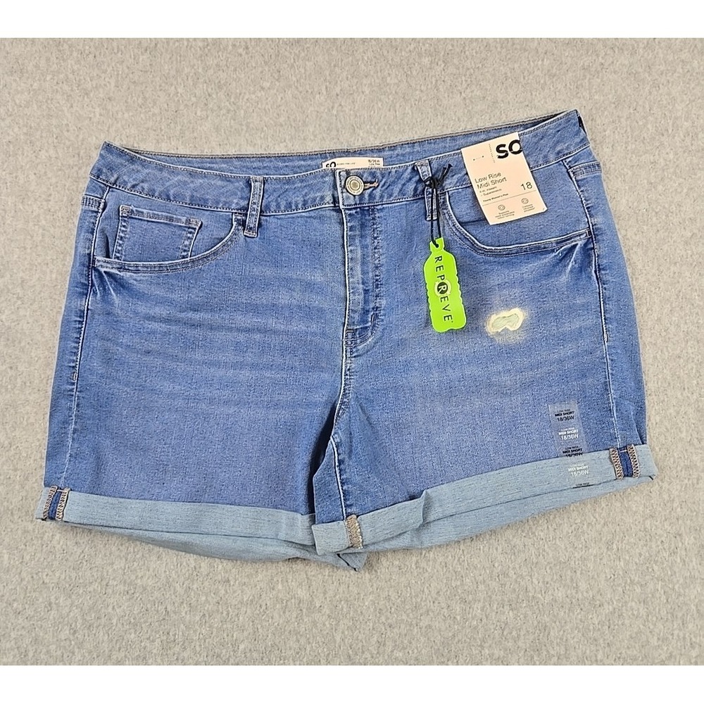 So Brand Womens‎ Size 18 Low Rise Distressed Denim Cuffed Jean Shorts Blue NWT